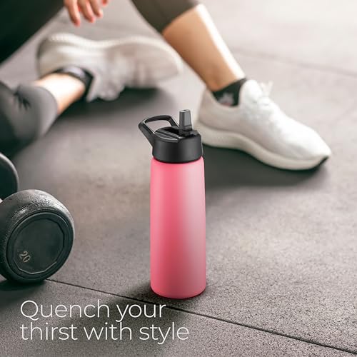 SipX™ 25 oz Insulated Water Bottle with 3 Lids – Leakproof Stainless Steel, Triple Insulated – Cold 24 Hours/Hot 12 Hours – Durable Bottle for School, Gym, Travel – Red - color: Red, size: 25 Ounces