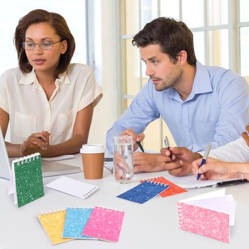 24 Pcs Mini Notebook Party Favor Small Pocket Notebook Colorful Shiny Cover Notebooks Small Spiral Notepad Memo Note Pads for Work Home Office School Classroom Supplies