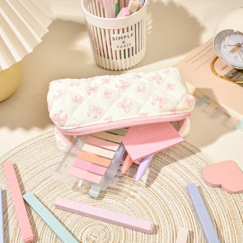 22Pcs Book Annotation Kit Aesthetic Pencil Case with Supplies School Annotation Supplies Gel Pen Transparent Sticky Note Taking Bible Study College Stationery Supplie (Pink Bows) - color: Pink Bows