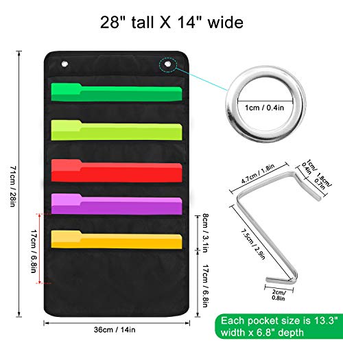 Heavy Duty 5 Pocket Door Hanging File Organizer, Black Wall Storage Pocket Charts with 2 Hangers, Great for Classroom, School, Home or Office Use (5 Pocket) - size: 5 Pocket
