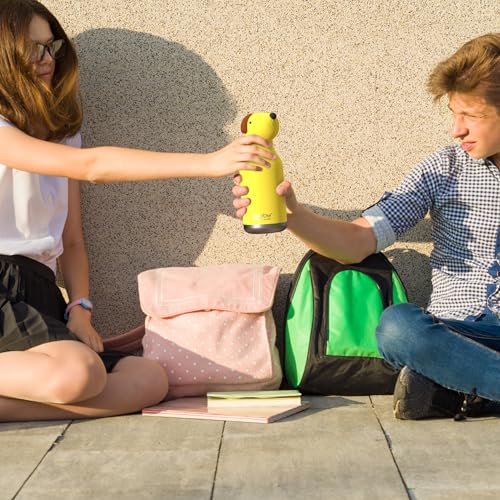 asobu Bestie Bottle Insulated Stainless Steel Water Bottle with Detachable Soft Animal Head Fun Drinking For Kids and Teens with Flexible Reusable Straw 16 Ounce - color: Dog bottle