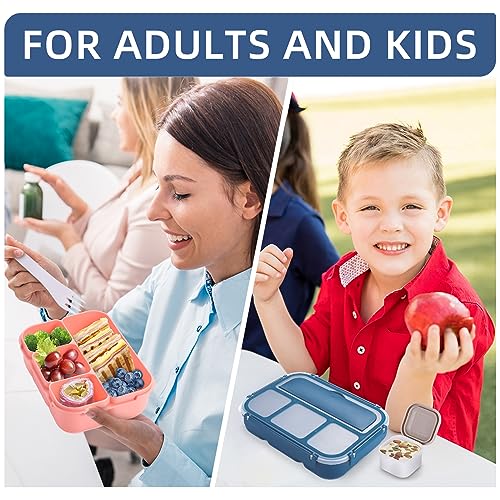 QQKO Bento Box Adult Lunch Box, Lunch Containers for Adults Men Women, Kids Lunch Boxes for School with 4 Compartments, Sauce Container, Utensils and Muffin Cups, Navy - color: Navy