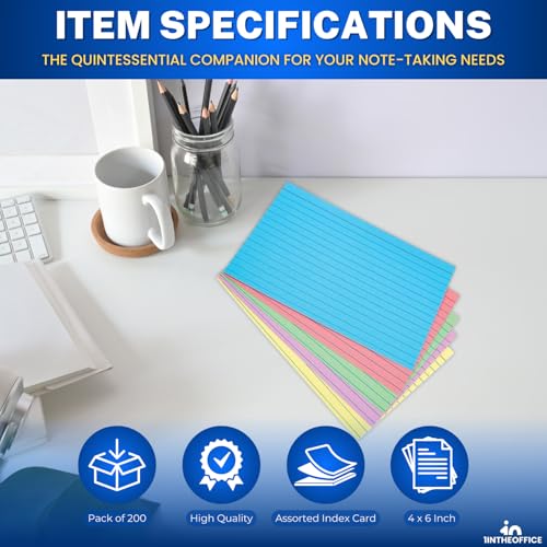 1InTheOffice Ruled 4" x 6" Index Cards, Assorted Pastel, 200/Pack