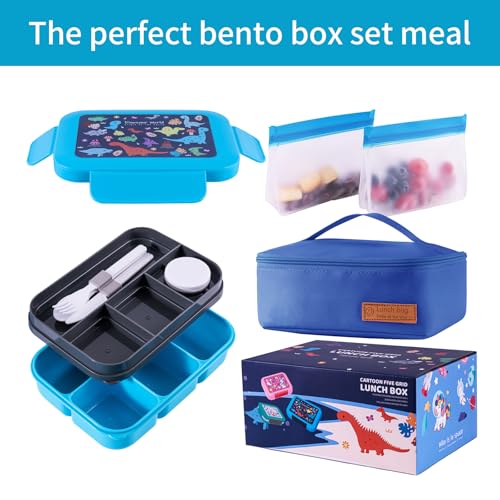 Bento Box for Kids Girls Boys, Adult,8-Compartment Leak-Proof Toddler Lunch Box for School, Drop-Proof Kids Lunch Containers with Insulated Bag, Microwave & Dishwasher Safe, BPA-Free,(Blue) - color: blue