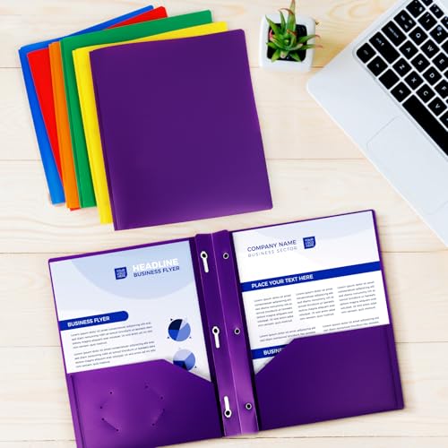 6-Pack Plastic Folders with Pockets and Prongs,2-Pocket Folders with 3 Fasteners, Holds 8-1/2" x 11" Paper for School/Office/Home, Purple - color: Purple, size: 6-Pack