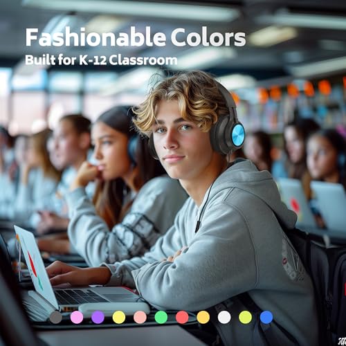 AILIHEN Kids School Headphones Bulk 10 Pack with Mic, 3.5mm Jack | K-12 Classroom Students Use, Online Learning, Library & Testing, Durable, Foldable, All-Day Comfort, For Chromebook & Tablet - color: Muiticolor