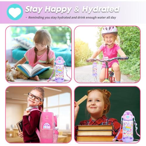 Kids Water Bottle with Straw/Lanyard for School Kids Girls Boys, 22oz BPA Free Child Drinking Water Bottle One-Click-Open Leak-Proof Locking Flip Lid for School Sport Travel - color: H09. Dessert