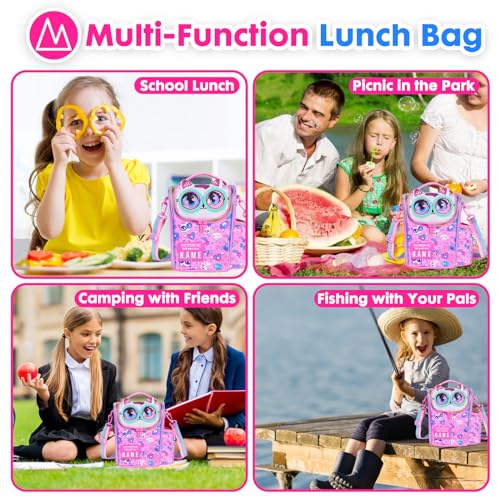 Kids Cooler Insulated Lunch Bag, Back to School Large Meal Tote for Girls, Boys, Men, Women, with Water Bottle Holder and Adjustable Strap, Cat - color: Cat