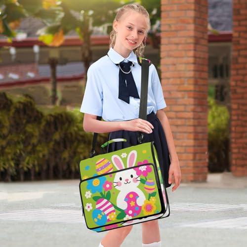 Cute Bunny Eggs Easter Zipper Binder 3 Ring 1.5 Inch School Binder Organizer with Shoulder Strap Handle File Folder Pockets Large Capacity Students Girl Boy Men Office Work - color: Cute Bunny Eggs Easter