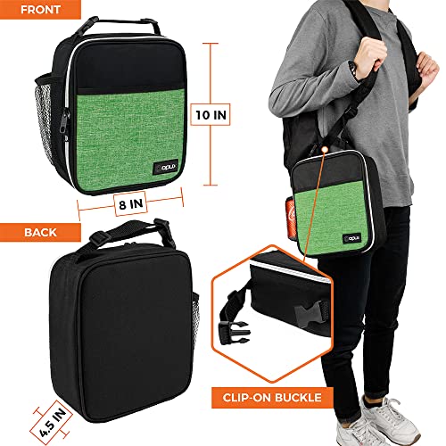 opux Insulated Lunch Bag for Kids Boys Girls, Small Compact Lunch Box with Wide Opening & Mesh Pockets, Reusable Lunch Pail for School, Work, Adults, Men, Women, Heather Green - color: Heather Green