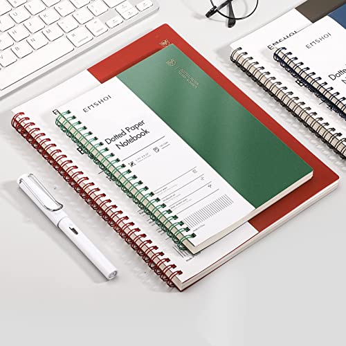 EMSHOI Dotted Spiral Journal Notebook, 2 Pack, 320 Pages, B5 (7.4" x 10") | 100 GSM Thick Paper, Flexible Plastic Cover, for Journaling, Planning, Tracking & Sketching (Brown & Green) - color: Brown Green, style: B5-Dotted