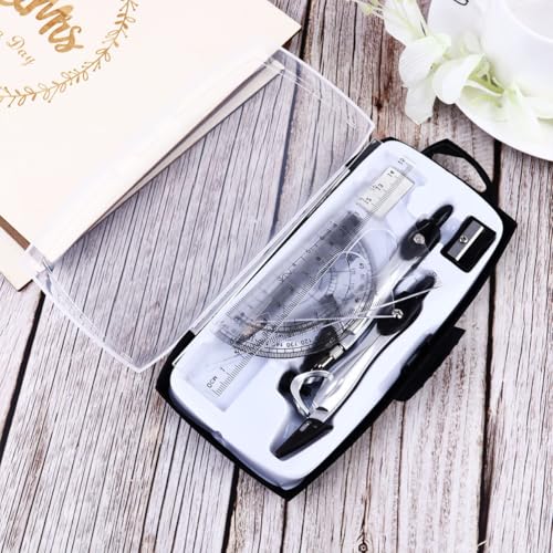 PartyKindom 10 in 1 Geometry Set Metal Compass and Straight Ruler Stationery Kit with Protractor Sharpener and Eraser for Students School Season Practical Design