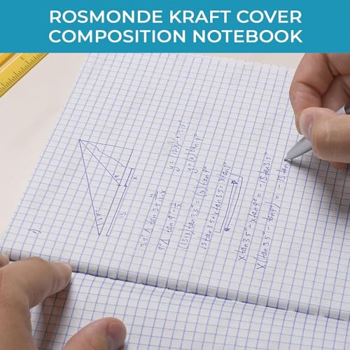 Rosmonde 50 Pack Bulk Graph Paper Composition Notebook, A5 Kraft Notebook | 120 Pages (60 Sheets), Bulk Quad Ruled, A5 Paper, Graph Notebooks, Grid A5 Notebooks, Assorted Rainbow Spines - size: 50 Bulk Value Pack, style: Kraft Cover