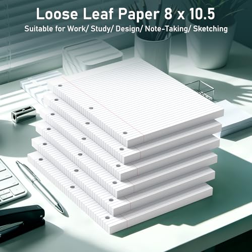 6 Pack Loose Leaf Paper, 120 Sheets Notebook Lined Pads, 8 x 10.5 College Ruled Filler Paper, 3-Hole Punched, White Loose Leaf Notebook Paper for 3 Ring Binders, for Home & Office, School Supplies - color: White