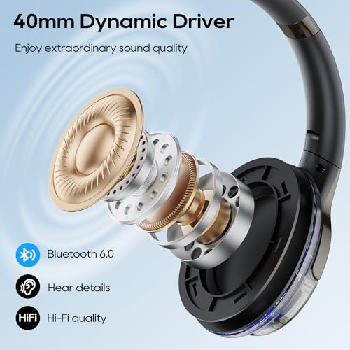 Bluetooth Headphones Over Ear with RGB Light, Foldable Lightweight Wireless Over Ear Headphone Bluetooth 6.0, 65H Playtime, Comfortable Breathable Safe for Working Gaming Travel (Black) - color: Black