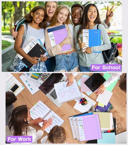 5 Subject Notebook College Ruled,80GSM Paper Thick Hardcover Spiral Notebook Lined Journal with Removable Dividers Tabs,400pages 8.5"x11" Paper Large Notebooks for School Work,3-Hole Punched, Purple - color: Purple