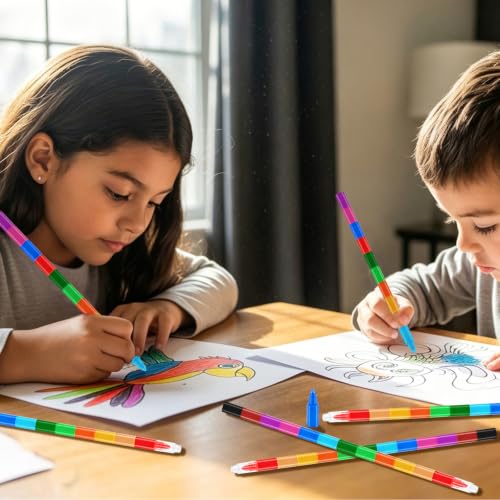 50 Pcs Stackable Crayons, 12 Colors Stacking Buildable Crayons Colorful Stackable Pencils Party Favors DIY Rainbow Pencil for Adults Office Birthday Party