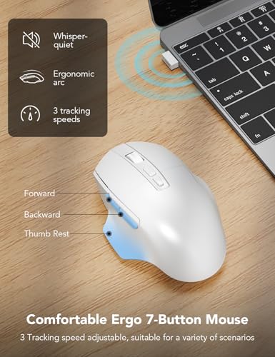 SABLUTE Wireless Keyboard and Mouse Combo with Ergonomic Wave Key | Leather Soft Palm Rest, 2.4G Full Size, 6-Button Mouse, 4-Level DPI, USB-A/C, MA12 Set for PC, Laptop, Windows, macOS (White) - color: Cloud White