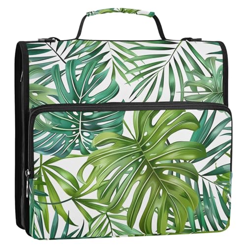 3 Ring Zipper Binder with Shoulder Strap Palm Leaves Tropical Plants Green 2 Inch Zippered Binder Bag 500 Sheet Capacity Multi Pockets for School Supplies - color: Multi15