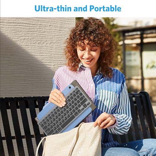OMOTON Ultra-Slim Bluetooth Keyboard for iPad 11th/10th/9th/8th/7th, iPad Pro/Air/Mini and iPhone Series, Wireless iOS Keyboard with 12 Multimedia Keys for Office, Home, Travel, School, Black Grey - color: Black Grey