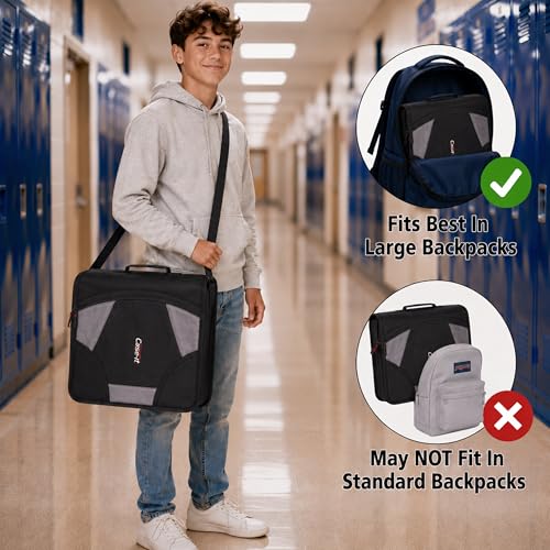 Case-it King Sized Zip Tab School Zipper Binder | 4-Inch D-Rings, 800 Sheet Capacity, 5-Subject Expanding File Folder, Multiple Pockets & Storage Organizer, Shoulder Strap | D-186 Jet Black | 4 Pack
