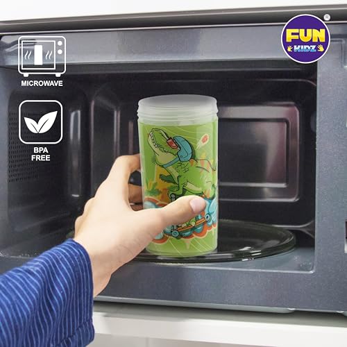 17oz Dinosaur Kids Water Bottle, Toddler Spout Cover and Carry Handle Lid Leak Proof BPA free Cup for Boys Ages 3+ Dishwasher Safe for Sports School Travel Plastic with Silicon Straw