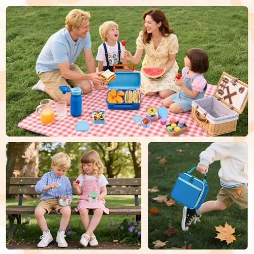 JXXM Bento Lunch Box for Kids With 8oz Thermo, Leakproof Bento Box with with 2 Compartments, Insulated Bottle, Lunch Bag, BPA Free Dishwasher Safe for School Girls Boys (Blue) - color: Blue 01