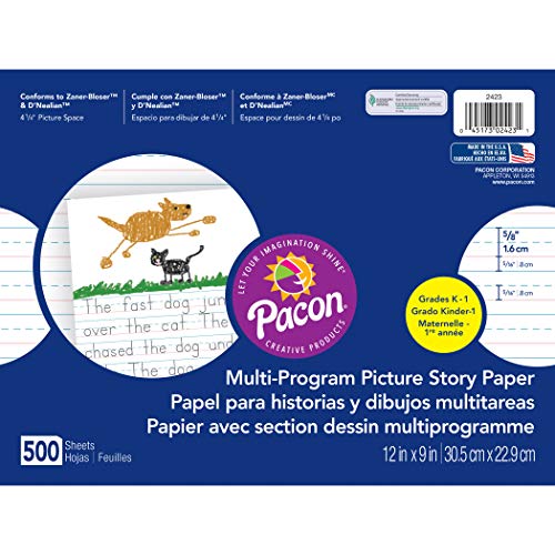 Pacon Multi-Program Picture Story Paper, 12"X9", D'Nealian (K) and Zaner-Bloser (1), 500 Sheets, White - size: 12" x 9" (Pack of 1), style: Kindergarten & Grade 1