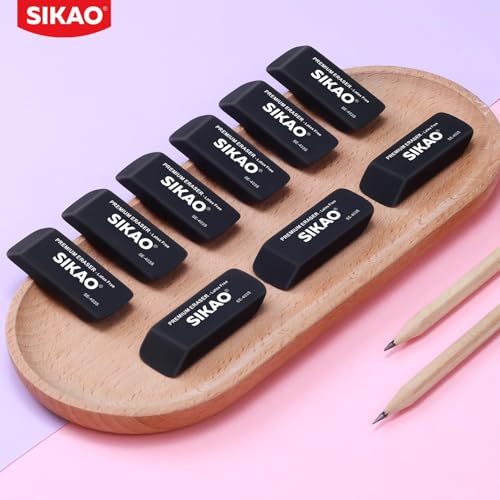 Black Erasers, 12 Pack Block Pencil Erasers | Latex-Free & Smudge-Free Beveled Rubber Erasers for School Supplies, Classroom, Office & Homework - style: Black