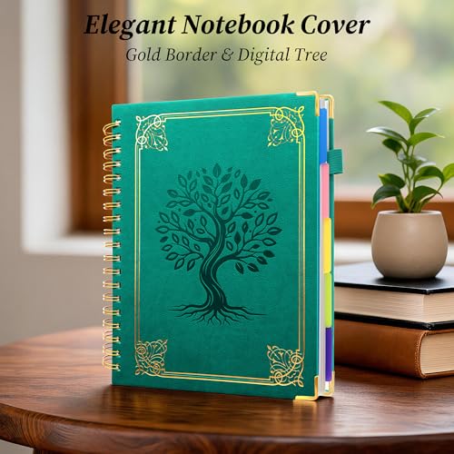 Hardcover Spiral Notebook Journal with Removable Dividers Tabs, 5 Subject Notebooks for Work School, 300 pages 8"x10" B5 leather Journal College Ruled, Cute Journal for Women Men, Blue - color: Blue