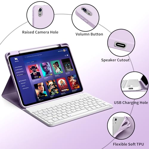kenke for iPad 11/10th Gen Case with Keyboard 11/10.9 inch 2025 A16/2022, Detachable Wireless Bluetooth Keyboard Case with Bulit-in Pencil Holder, White Square Keycaps (Purple) - color: Taro