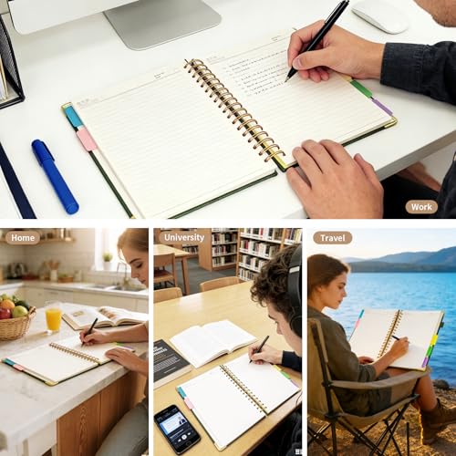 biguphate 1Pack Hardcover Spiral Notebook with Tab, Ruler & Removable Dividers, 300 Pages 8"x10" Large B5 Faux Leather Notebooks, 5 Subject Notebook College Ruled for Work, Home (Green) - color: 1PACK-Green