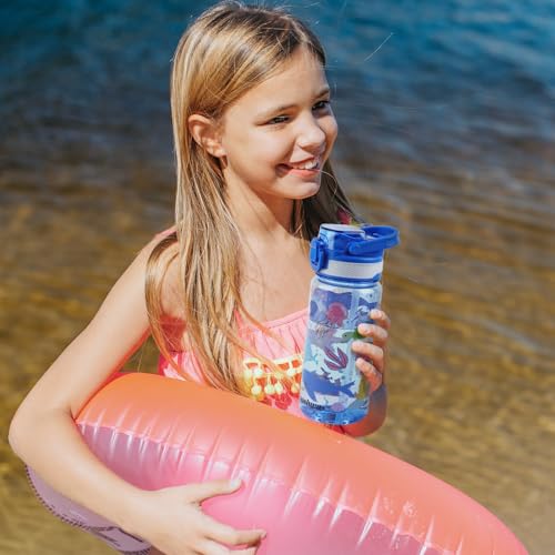 Kids Water Bottle for School, 20 Oz Plastic Straw Water Bottle with Silicone Spout and Leakproof Cover, Dishwasher Safe (Marine Animals) - color: Marine Animals, size: 20 Ounces
