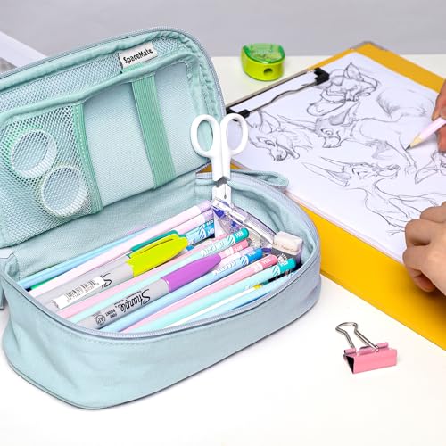 SPACEMATE Pencil Case Pouch Box Bag School Supplies Girls Boys Kids, Cute Preppy Stuff Large Big Capacity Aesthetic Pen Organizer, Back to College Stationary, Eggshell Blue, Heavy Duty Canvas, 1800ml - color: Eggshell Blue