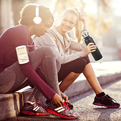 Neihepal 20 oz Insulated Water Bottles Bulk 2 Pack,Stainless Steel Double Wall Sport Bottle with Lid of Handle,Metal Reusable Thermoses Flask with Cup Cap for School,Hikers,Gift (Black,Set of 2) - color: Black