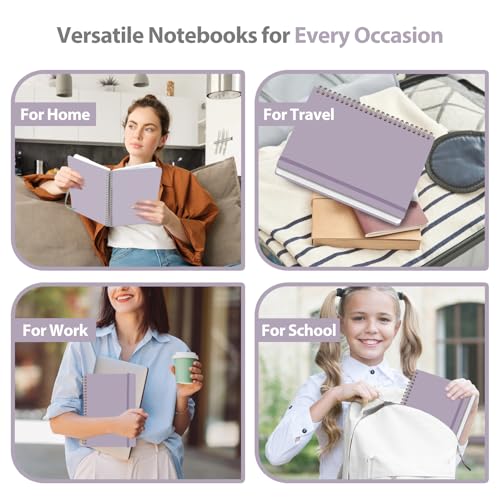 A5 Lined Spiral Journal Notebook, 146 Pages Hardcover Notebook with 100 GSM Thick Paper, Inner Pocket & Elastic Closure, 5.7" x 7.9", Notebooks for Work, School, College, Office, Journaling & Note Taking - color: Purple