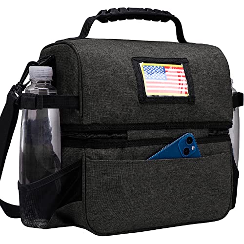 MIER Lunch Box for Men Dual Compartment Adult Lunch Bag for Work, Dark Grey | Leakproof & Insulated; Lunchbox Cooler Tote with Side Bottle Holder; Detachable Shoulder Strap with Pad; Multi-Pockets - color: Dark Gray