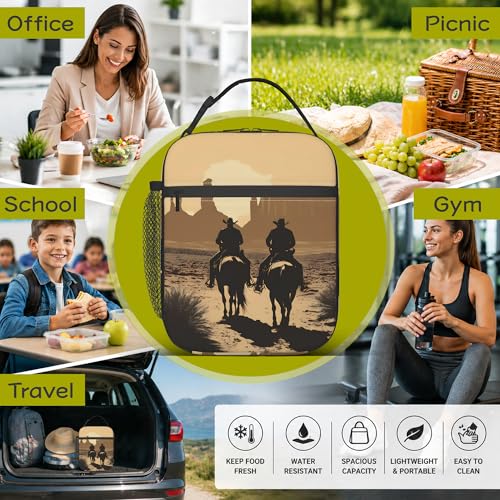 Western Cowboy Lunch Box Bag, Portable Lunch Bag,Reusable Insulated Freezer Lunch Bag for Men Women Kids Picnic Camping and Work - color: Western Cowboy