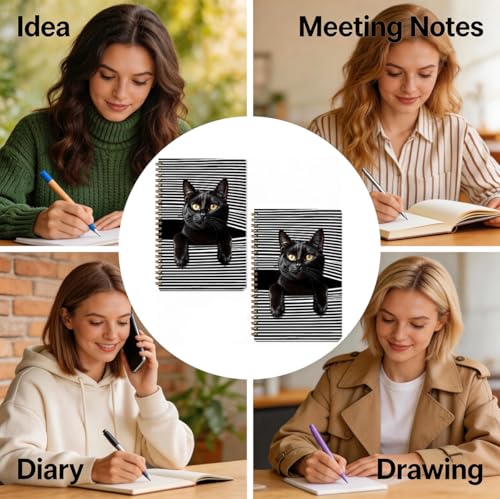 2 Pcs Cat Gifts for Women A5 Spiral Notebook, Funny Cats Journal Notebook | 160 Pages Cats Lovers Mom Lady Gifts Hardcover Journals for Writing Office, College Ruled Notebooks, Spiral Notepad - color: Multicolour 0031