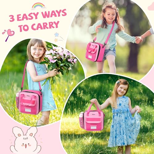 REDSHELL Lunch Box Kids, Large Insulated Lunch Bag for Girls, Rose Red | Tactical Style, Cooler Lunchbag, Square Toddler Lunchbox, School & Daycare, Lunch Tote, Water Bottle Holder, Adjustable Strap - color: Rose Red