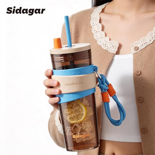24oz Tritan Water Bottle with Straw and Silicone Sleeve, Brown Leak-Proof Aesthetic Tumbler with Portable Carrying Strap, BPA-Free Reusable Straw Cup for School, Office, Gym - color: Cocoa Smoothie