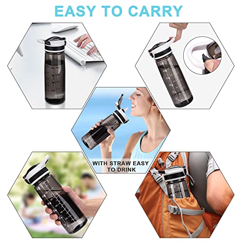 Sports Water Bottle with Straw 800ML Bike Water Bottles Reusable Water Jug 28 OZ Hydro Jug BPA-Free Wide Mouth with Handle for Fitness Outdoor Hiking Camping Dishwasher Safe (N-800 black) - color: N-800 black