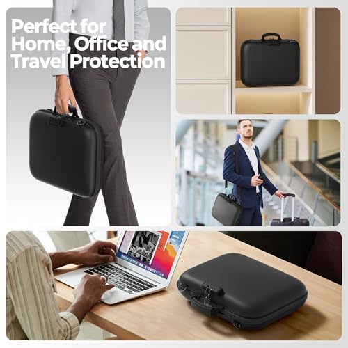 Nacial Fireproof Document Box with Lock & Shoulder Strap, Hard-Shell Fireproof File Organizer with 13 Pocket Accordion File Folder, Portable Safe Storage for Important Documents, Laptop, Black