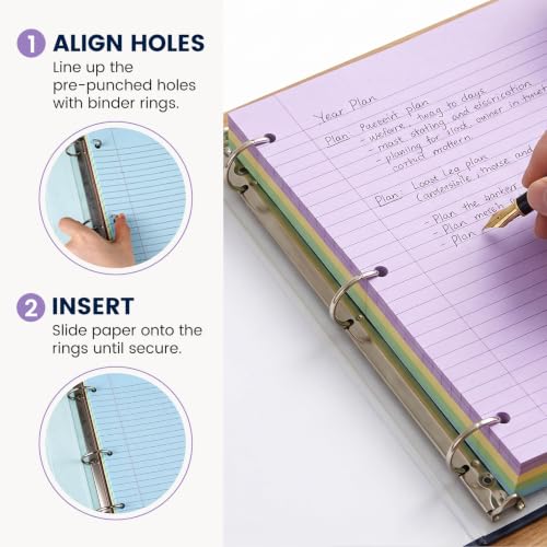 Koogel Wide Ruled Loose Leaf Paper, 8 x 10.5 Inch Filler Notebook Lined Paper, 5 Color, 3 Hole Punch Lined Writing Notebook for 3 Ring Binders for College Essentials School Office Supplies, 300 Sheets