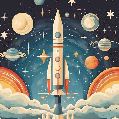 RICCO BELLO Wide Ruled Hardcover Diary Journal, Space Rocket | Bookmark, Band Closure, Storage Pocket, 5.7 x 8.4 Inches, 192 Pages - color: Space Rocket
