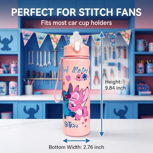 Cartoon Huntrix Water Bottle for Girls, 25oz Leak Proof with Straw Lid, Gifts for Girls (Pink Stitch) - color: Pink Stitch