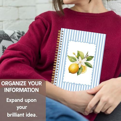 KAOWT Blue Striped Lemon Notebook Journal, Blue and White Lemon Notebooks for Note Taking, Botanical Hardcover Spiral Notebook 5.5x8.3in - color: Summer notbook-lemon blue striped