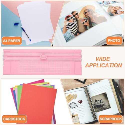 Generic Paper Cutter Trimmer, A4 Straight Small Portable Paper Slide Paper Slicer with Safe-Guard for Craft Cardstock Label Card, Scrapbook Photo, Pink, with 1 Blade