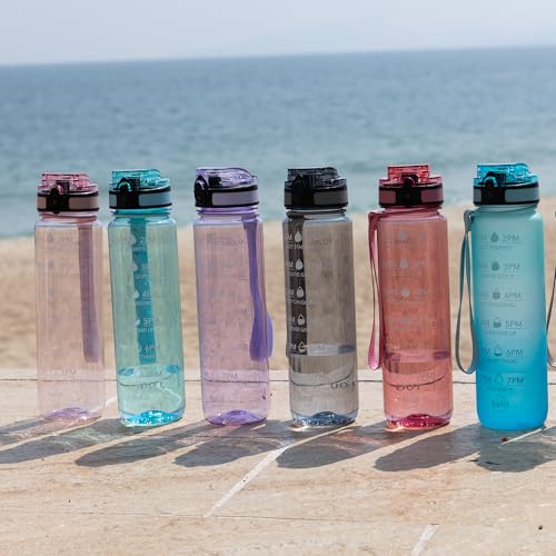 OLDLEY Water Bottle, 32oz Motivational Sports Water Bottle with Time Marker - Times to Drink - Tritan, BPA Free, Wide Mouth Leakproof,Surfer - color: Surfer