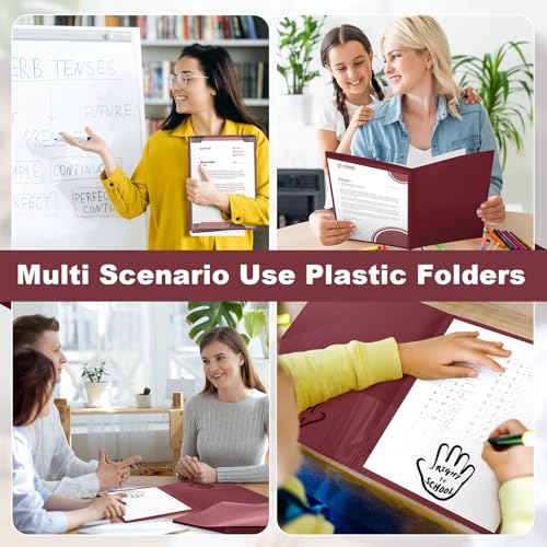Henoyso 24 Pcs School to Home Folder with Pocket Plastic Heavy Duty Clipboard Folder with Clear Front Pocket Homework Take Home Folders for School Students Parent Teacher Communication(Burgundy) - color: Burgundy